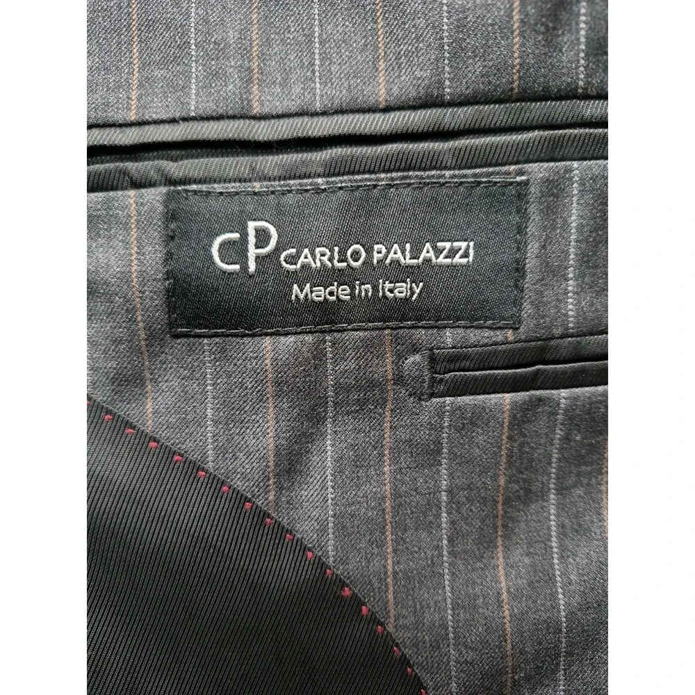 Carlo Palazzi Mens Wool Sports Coat 44L Gray Pinstripe Italy 3 Button Blazer